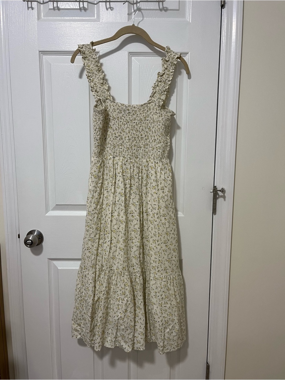 Lucy Paris Cream Floral Smocked Strap Tiered Dress
